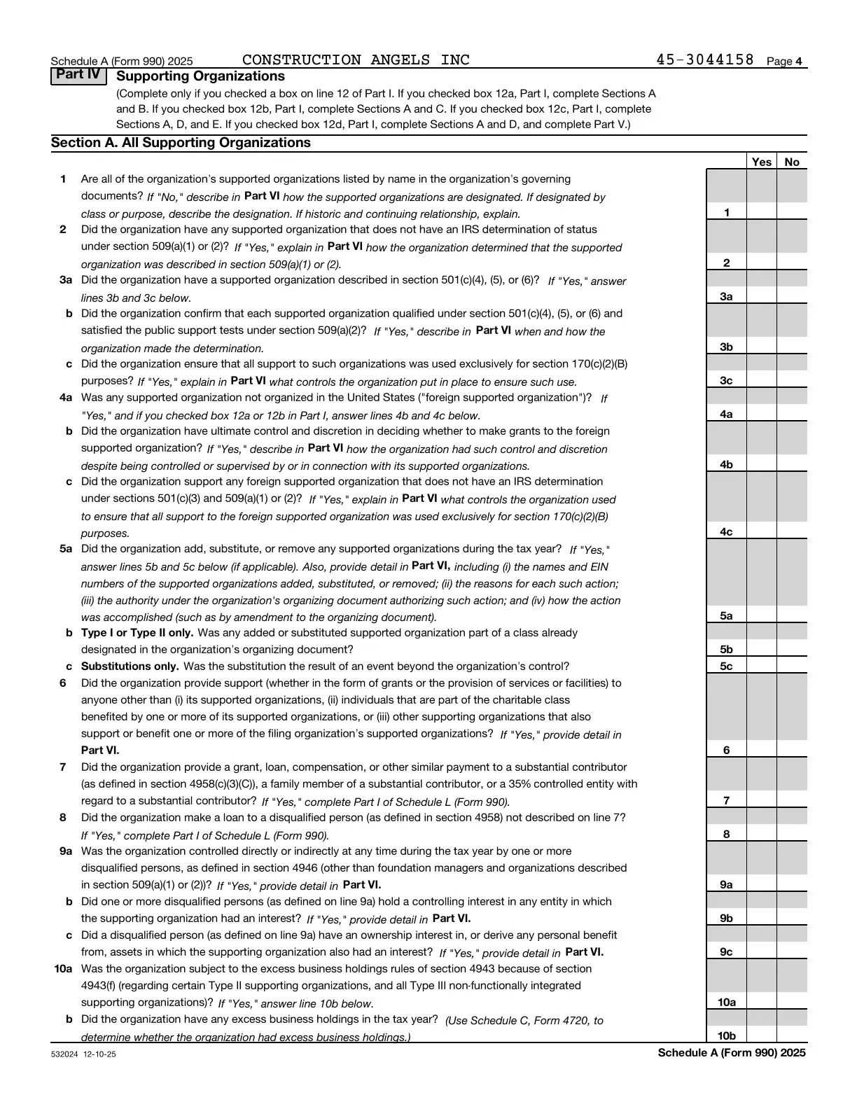 Page 16 of the Construction Angels 2025 Form 990