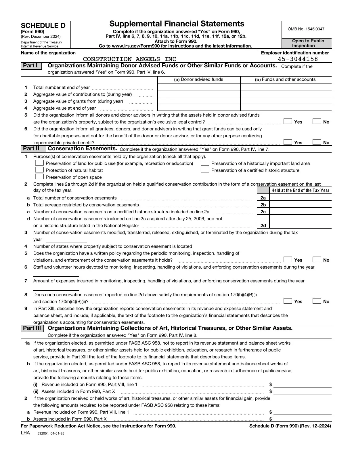 Page 21 of the Construction Angels 2025 Form 990