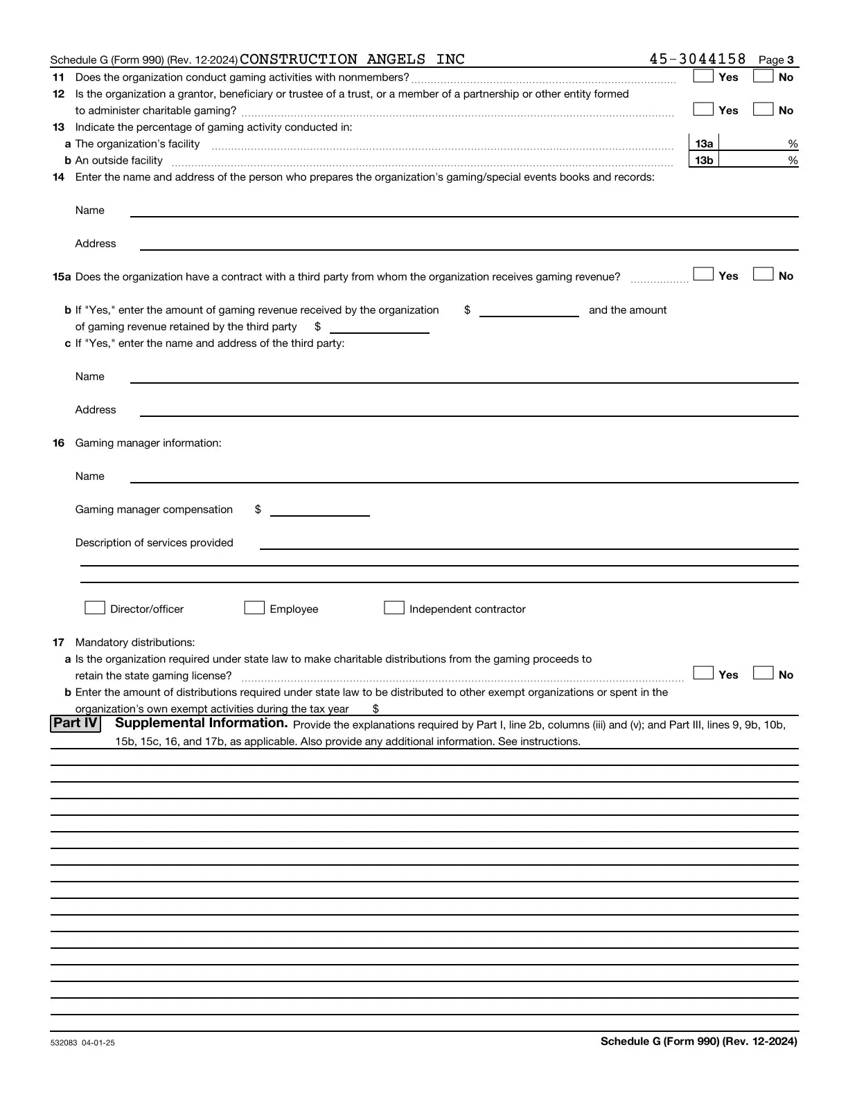 Page 27 of the Construction Angels 2025 Form 990